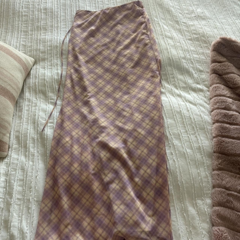 Zara Lavender and Cream Plaid Maxi Skirt